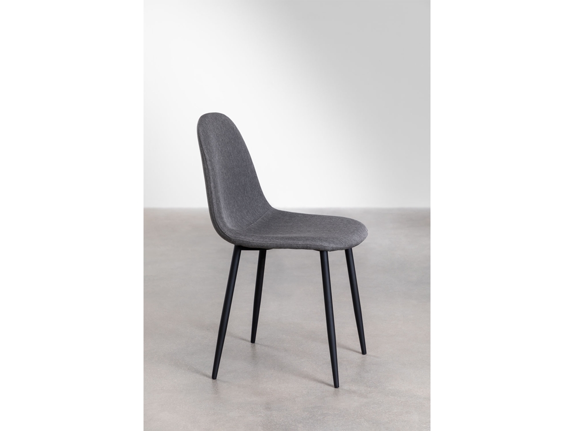 Sklum Pack De 2 Cadeiras De Jantar Glamm Poliéster     Preto                  Linho Gris Antracita                               Linho