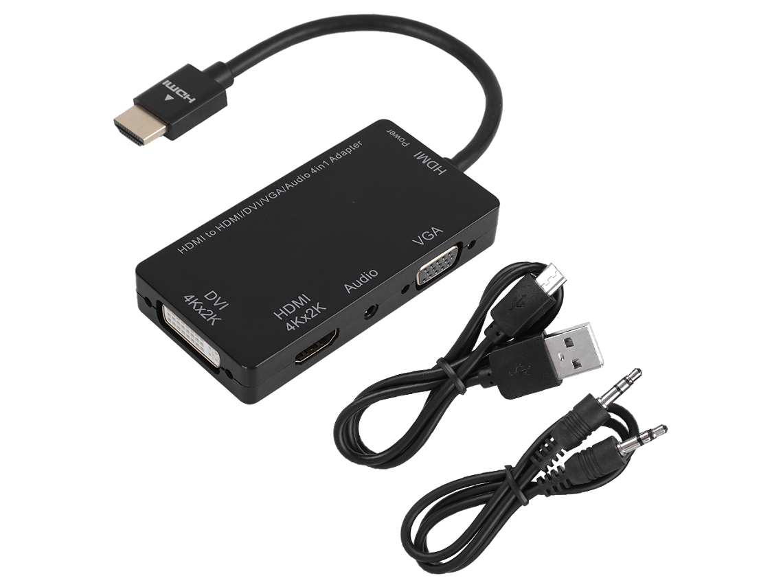 Conversor HDMI para DVI 4K/VGA/HDMI 4K áudio 4 em 1 para PC/telefone