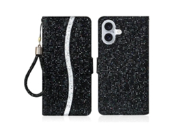 Capa De Couro Para Iphone 17 Com Pó De Glitter