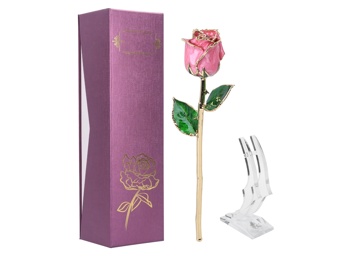 Rosa Real Dourada 24k com Suporte Presente Romântico