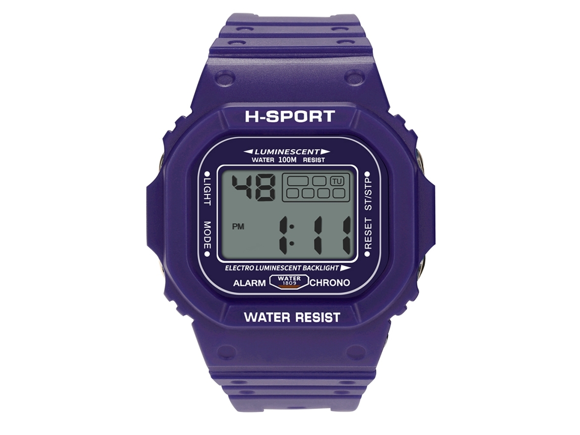 Reloj Electrónico Deportivo Estilo Cuadrado Luminoso Impermeable Cuerda Pvc Morado