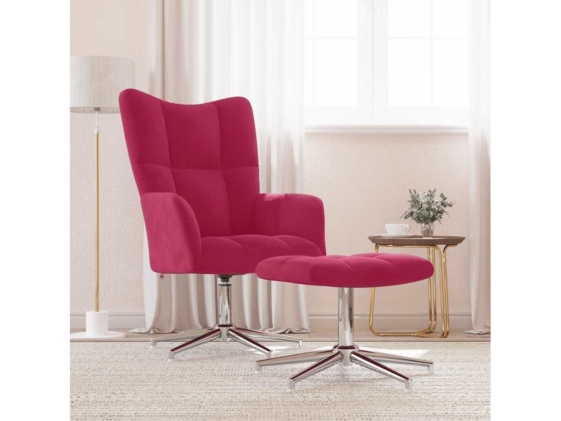 Vidaxl Cadeira De Descanso Com Banco Veludo Vermelho Tinto