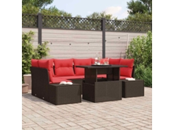 Vidaxl Conjunto De Sofás Com Almofada 7 Pcs Marrom E Vermelho Vime Pe