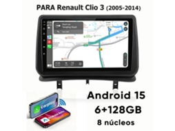 Rádio Carro 9 Polegadas Android 15 6gb+128gb Wifi Bt 5.0 Para Renault Clio 3 (2005-2014) Hexinex Carplay
