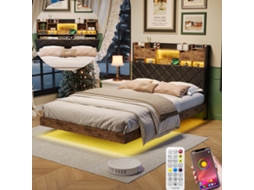 Cama Juvenil Estofada 160x200cm Led Usb Cama Flutuante Cabeceira Estrado BURSDANY