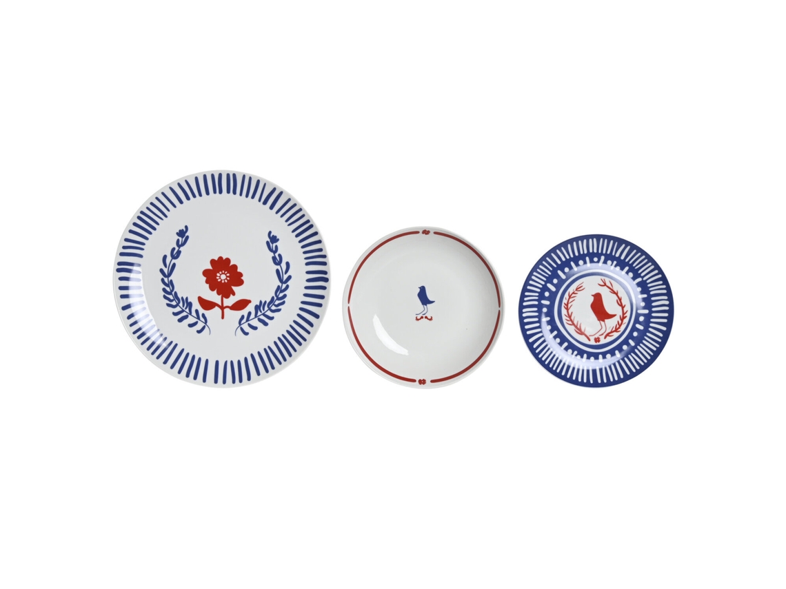Conjunto de 18 Peças de Louça de Porcelana Azul, 27x27x3cm ALEXANDRA HOUSE LIVING