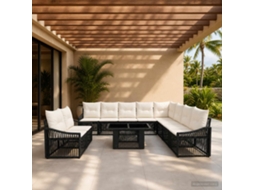 Vidaxl Conjunto De Sofá De Jardim 11 Unid. Preto E Branco Creme