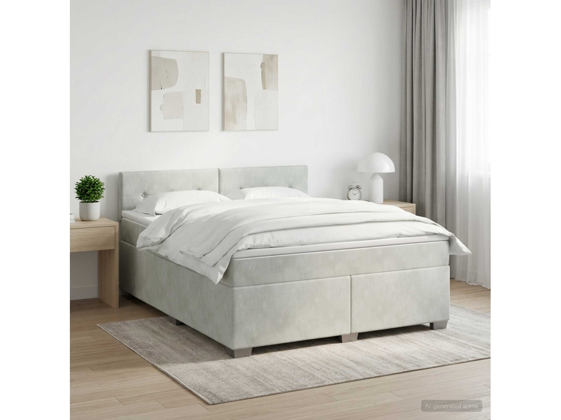Vidaxl Cama Box Spring Com Colchão Cinzento-claro 160 X 200 Cm Veludo