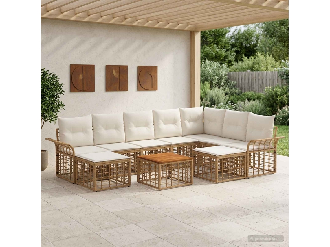 Vidaxl Conjunto De Sofás Para Exterior 10 Pcs Natural E Branco Creme
