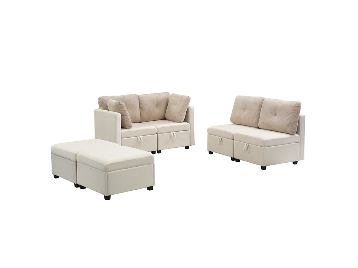 Sofá Modular Em U Com Armazenamento, Multifuncional E Conversível Em L, Em Veludo E Cordão, Espuma De Alta Densidade.