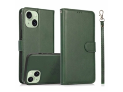 Capa Amovível Para Iphone 15 Plus Pele Sintética Verde