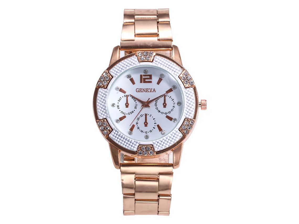 Relógio de quartzo com pulseira de aço e strass para homens e mulheres, estilo executivo.