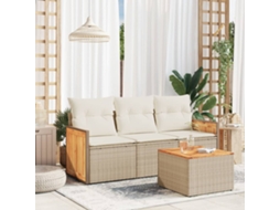 Vidaxl 4 Pcs Conjunto De Sofás Para Jardim C/ Almofadões Vime Pe Bege