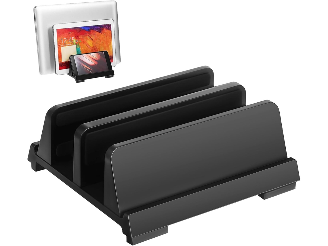 Suporte Vertical Ajustável Para Laptop Com Dois Compartimentos, Organizador De Mesa Para Computador E Tablet Suporte Vertical Ajustável Gokoco