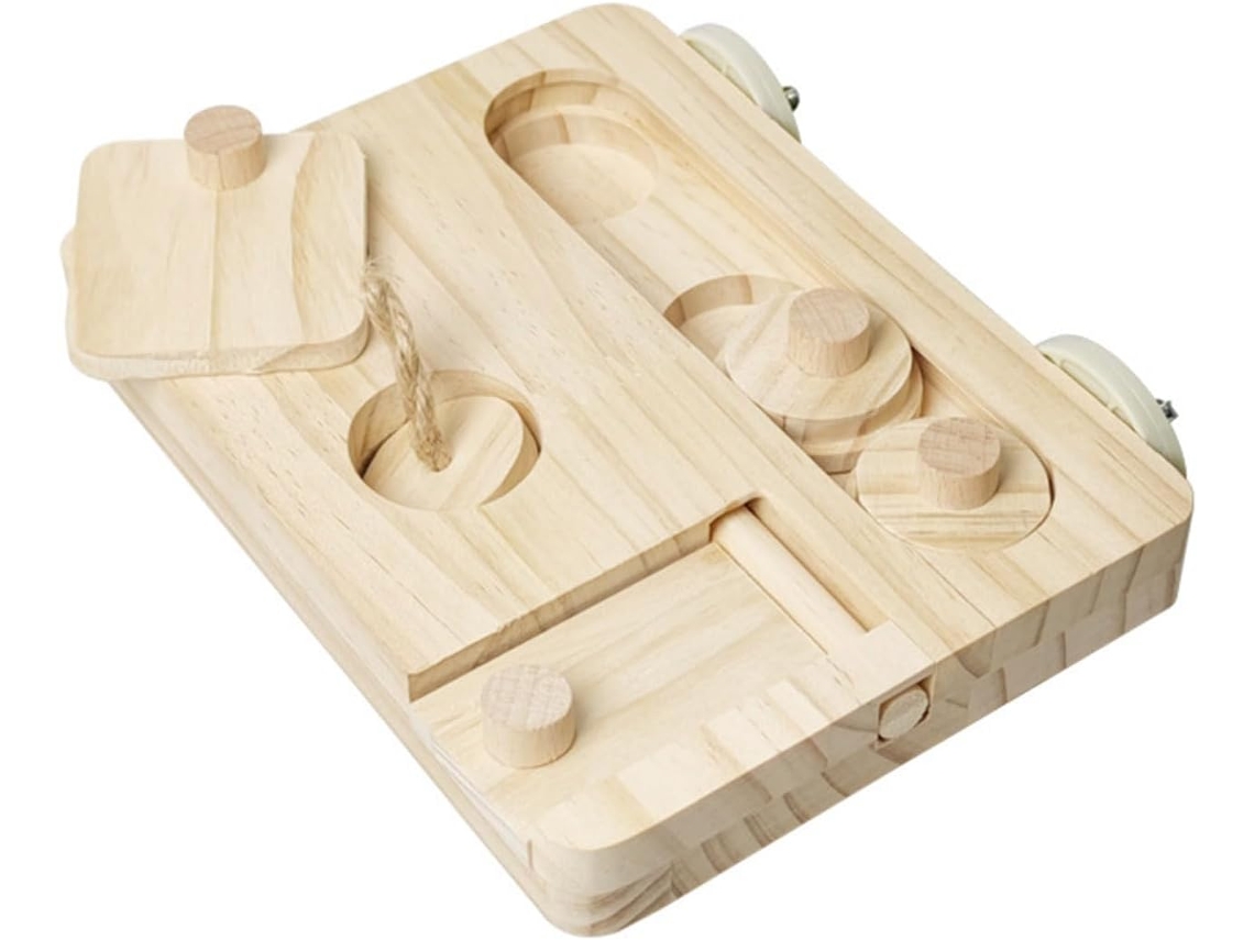 Plataforma De Forrageamento Para Papagaios Em Madeira Natural Com Blocos Deslizantes, Brinquedo.
