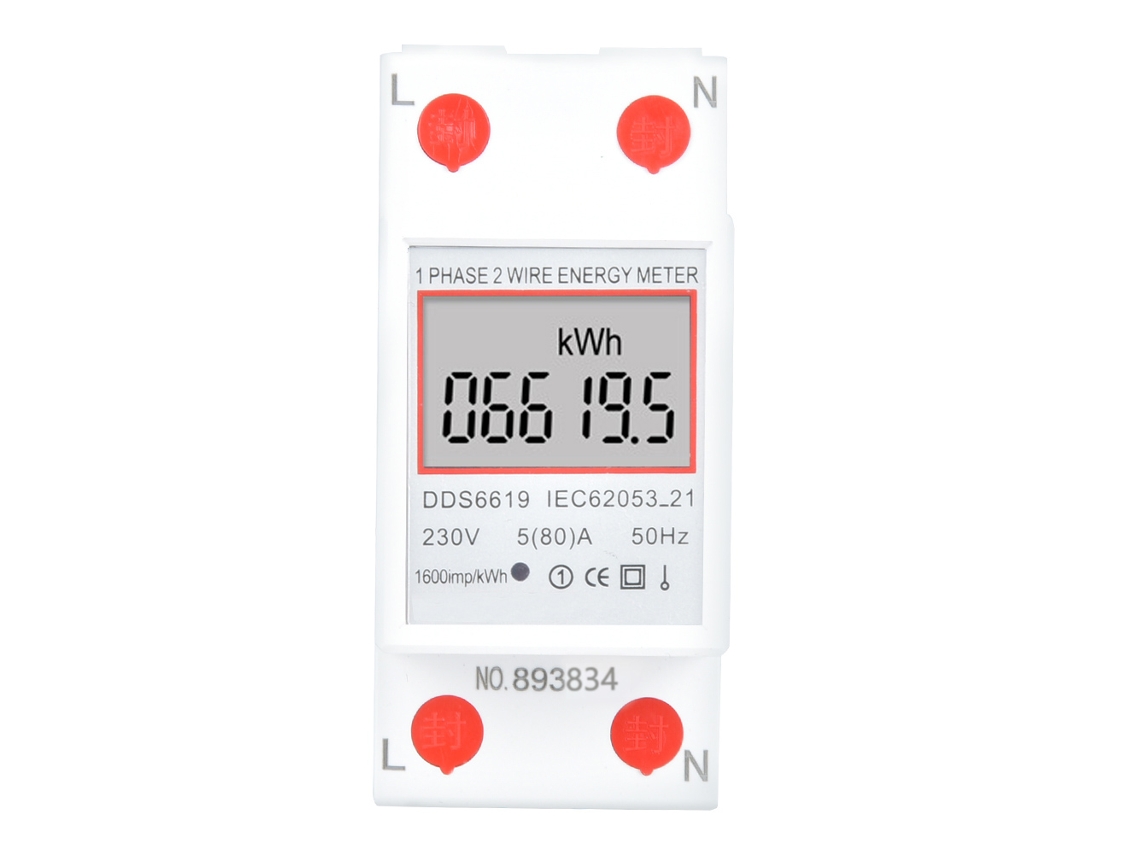 Medidor De Energia Elétrica Monofásico Inteligente Dds6619 005, 2 Pinos, Trilho Din, 230 V
