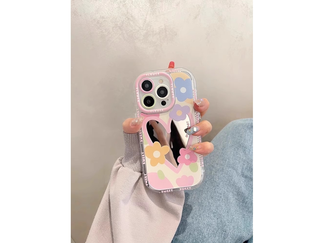 Capa Espelhada Para Iphone 17 Pro Com Espelho Pequeno E Transparente, Pintura A Óleo De Flor Em Desenho Animado.
