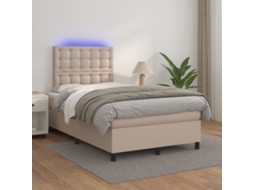 Vidaxl Cama Box Spring C/colchão/led 120x200cm Couro Artif. Cappuccino