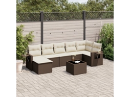 Vidaxl 8 Pcs Conjunto Sofás De Jardim C/ Almofadões Vime Pe Castanho