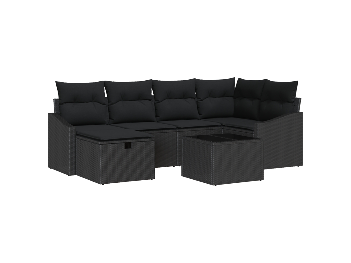 Conjunto 7 Conjunto De Sofá De Jardim Vidaxl Preto Vime Pe