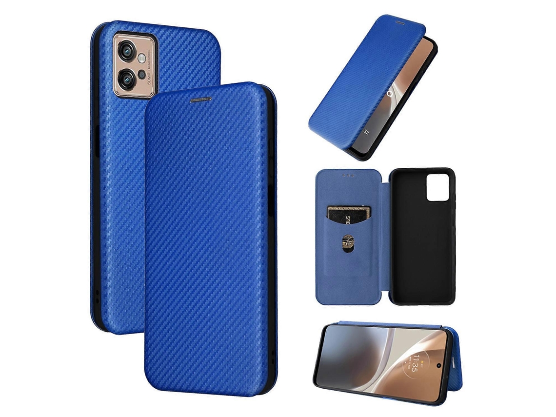 Capa De Couro Com Textura De Fibra De Carbono Para Motorola Moto G32
