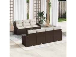 Vidaxl Conjunto De Sofás Com Almofada 8 Pcs Marrom E Creme Vime Pe