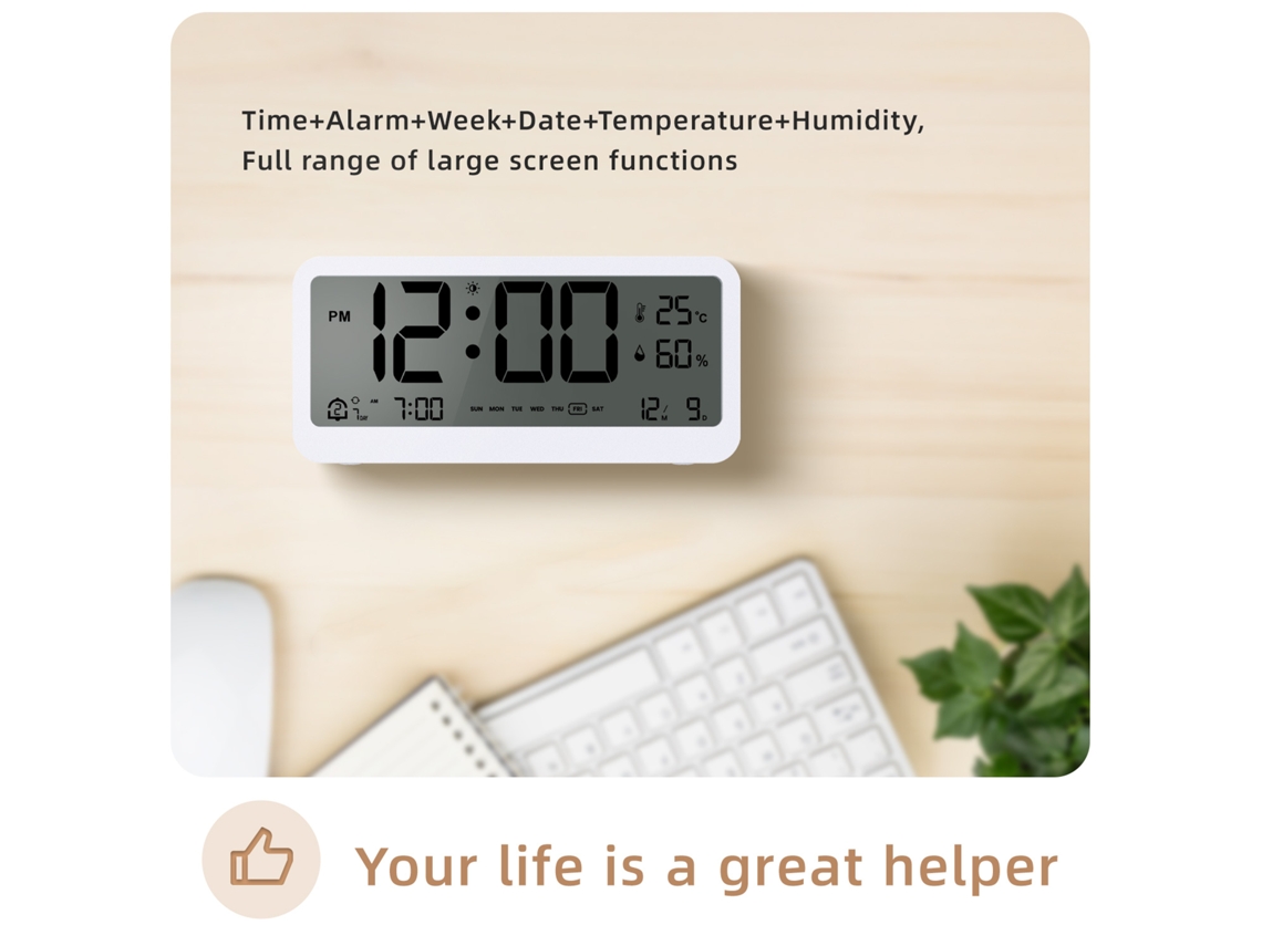 Reloj Digital Multifuncional Con Alarma, Temperatura Y Humedad Led Ajustable