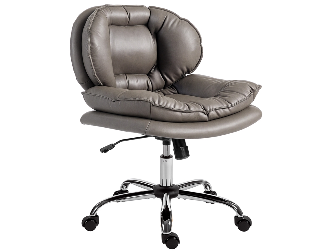 Cadeira De Escritório Com Rodas Para Secretária Com Função Baloiço Assento Amplo Sem Braços 60x65x83-93 Cm Cinza Escuro