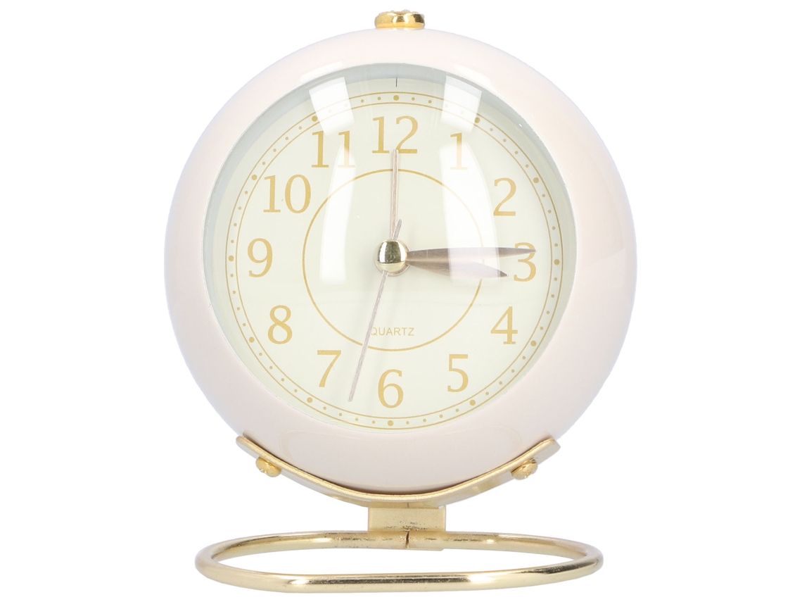 Relógio despertador silencioso com luz noturna pequeno para quarto mesa metal bege dourado S/MARCA