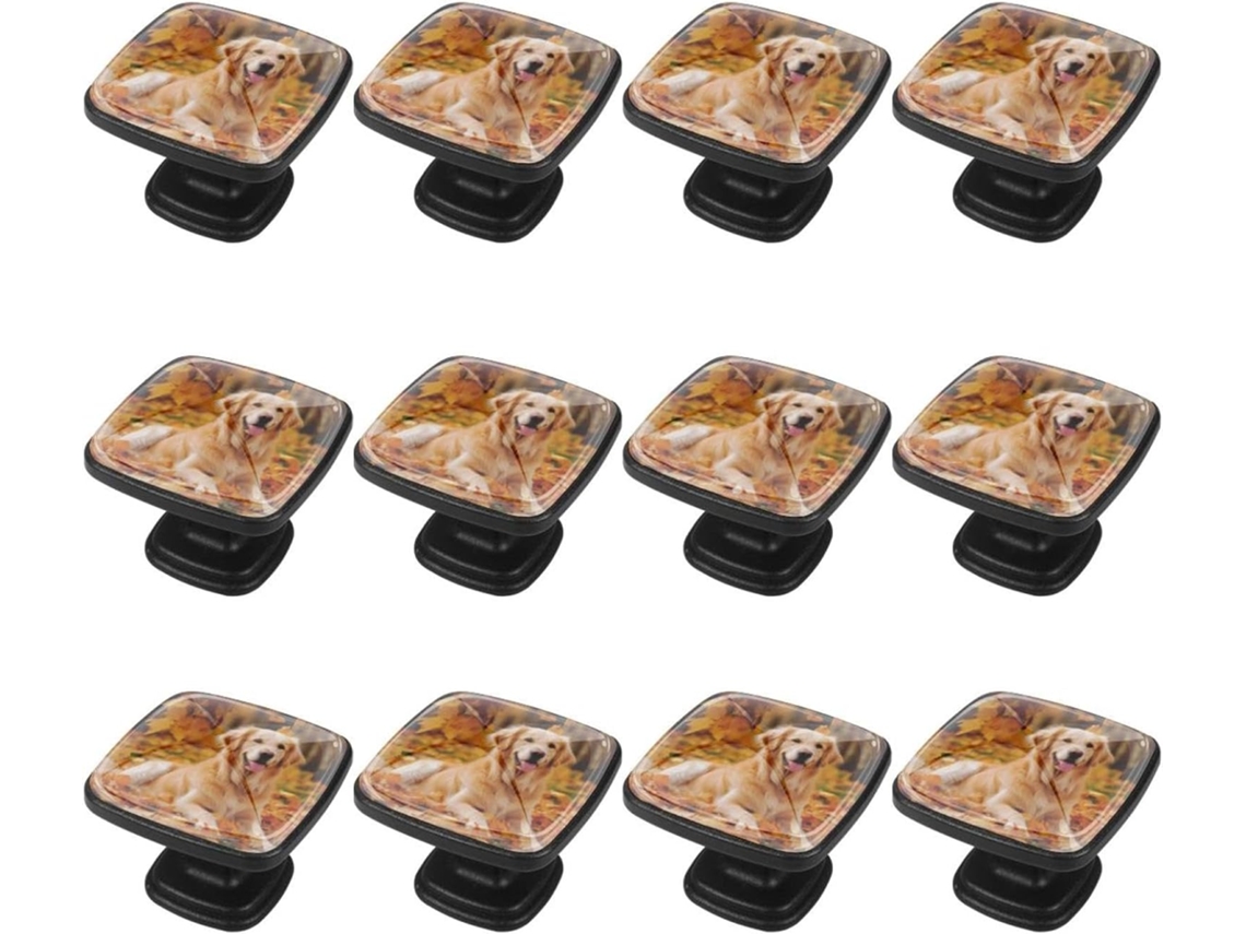 Puxadores Quadrados Para Armários De Cozinha, Puxadores Para Gavetas De Cômoda, 12 Peças, Folhas De Golden Retriever No