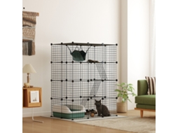 Gaiola para Gato de Interior Parque para Gato em Aço a 4 Níveis Diy com 5 Portas Hamaca 1 3 Gatos 105 X 70 X 140 Cm Preto