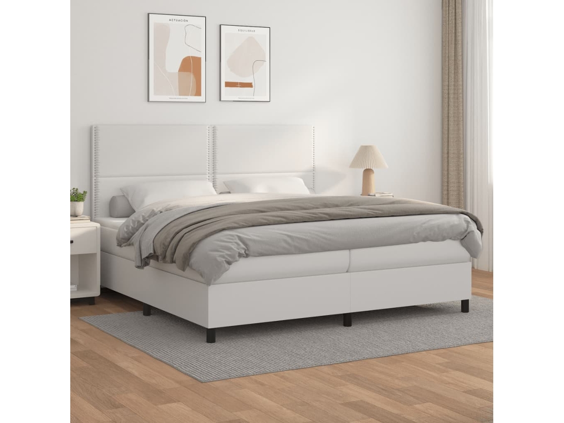 Vidaxl Cama Com Molas/colchão 200x200 Cm Couro Artificial Branco