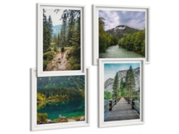 Composição De Quadros Montanhas, Lagos, Florestas, Trilhas Moldura Branca Quadros Para O Escritório Espelharte (conjunto De 4 Imagens)