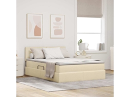 Vidaxl Cama De Armazenamento Led Com Colchão Creme 140 X 200 Cm Tecido