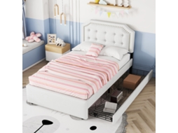 Cama Plana 90x200cm Acolchoada Poltrona Gavetas Bege Claro