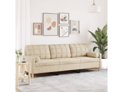 Vidaxl Sofá 3 Lugares Com Almofadas Decorativas 210 Cm Tecido Creme