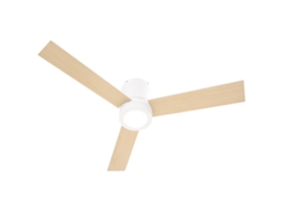 Ventoinha De Teto 48w Com Luz Led Controle Remoto 3 Velocidades Temporizador 3 Lâminas De Madeira Ø112x25cm Branco