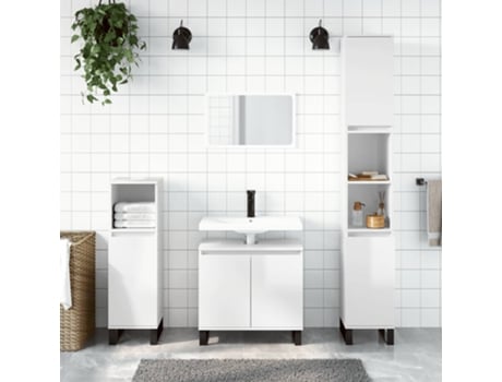 Armário Casa Banho 58X33X60 Cm Deriv. Madeira Branco Brilhante VIDAXL