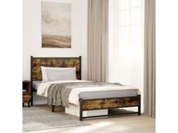 Estrutura De Cama Sem Colchão 107x203 Cm Metal Carvalho Fumado