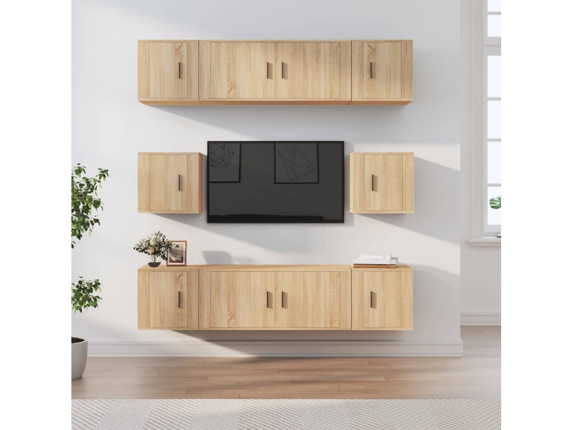 Vidaxl Conjunto Móveis De Tv 8 Pcs Madeira Processada Carvalho Sonoma