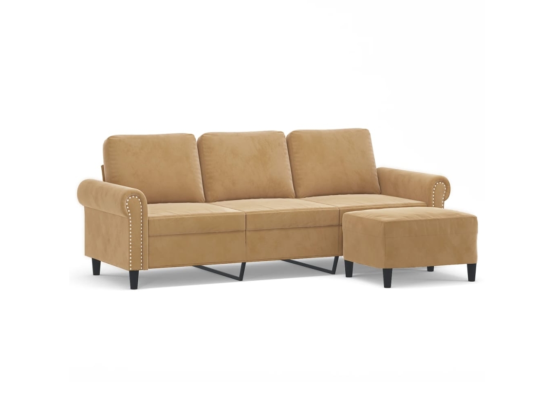 3-seater Sofa With Footstool, 3-seater Sofas With Footstools Vidaxl Marrom Veludo (n/a)