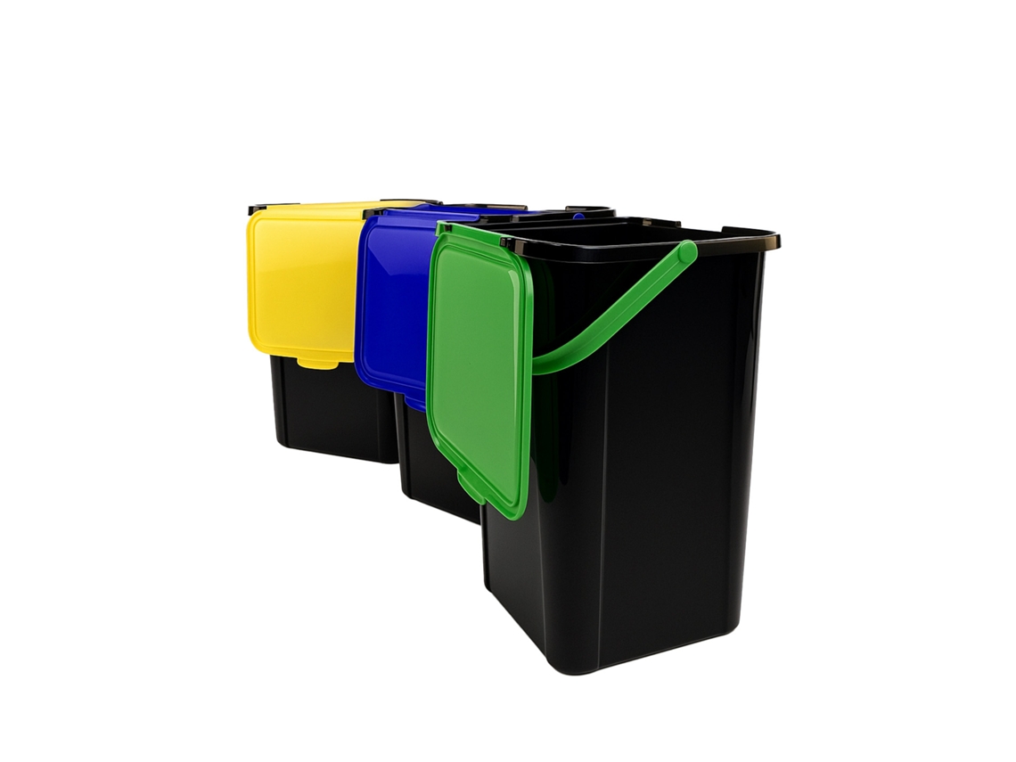 Cubo De Reciclaje De Plástico 45l Con Asa Y Tapadera | Ideal Para Hogar Y Separación De Residuos Pack Reciclaje 45 L