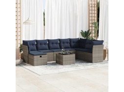 Vidaxl 9 Pcs Conjunto Sofás P/ Jardim Com Almofadões Vime Pe Cinzento