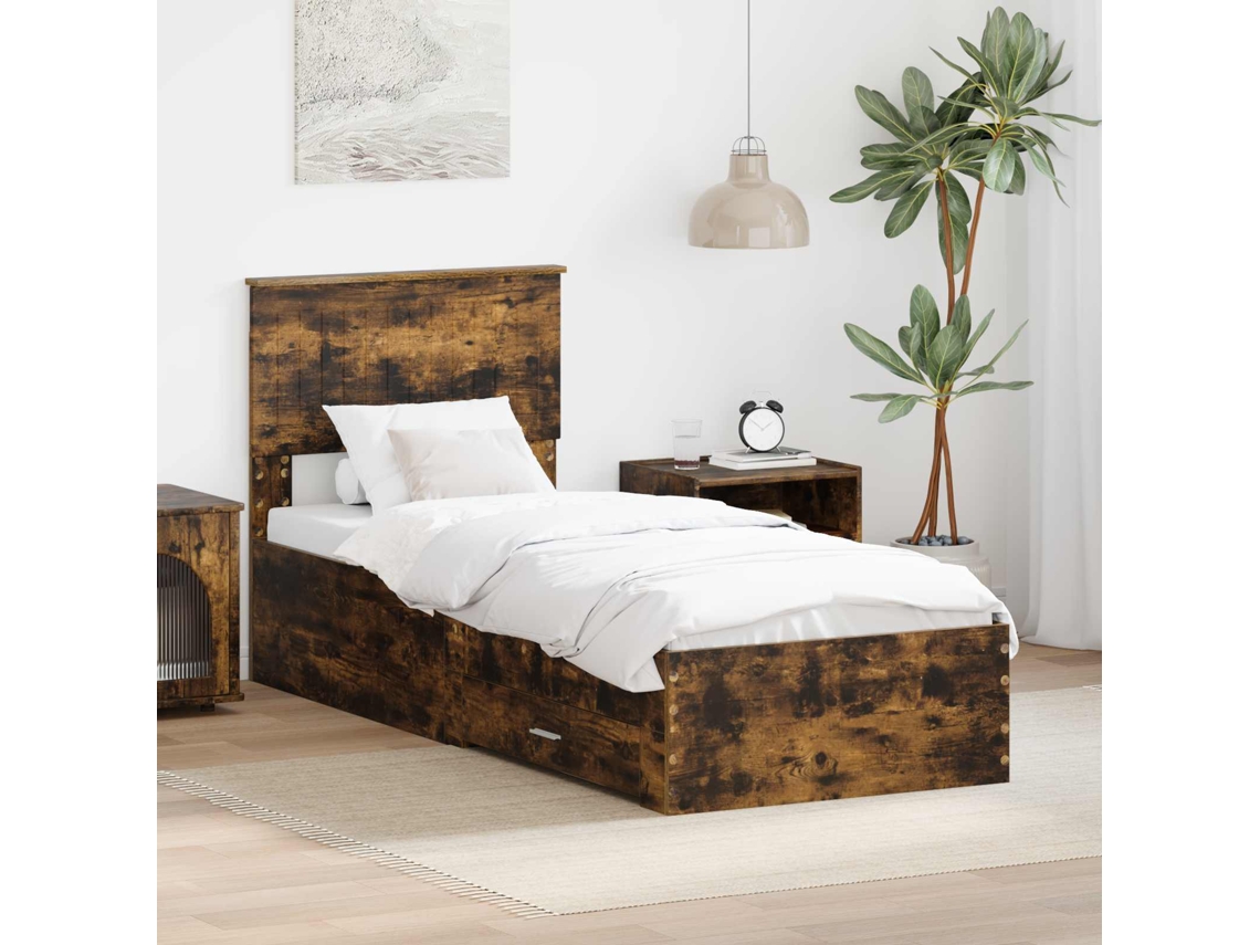 Vidaxl Estrutura Da Cama Carvalho Defumado E Prata 75 X 190 Cm
