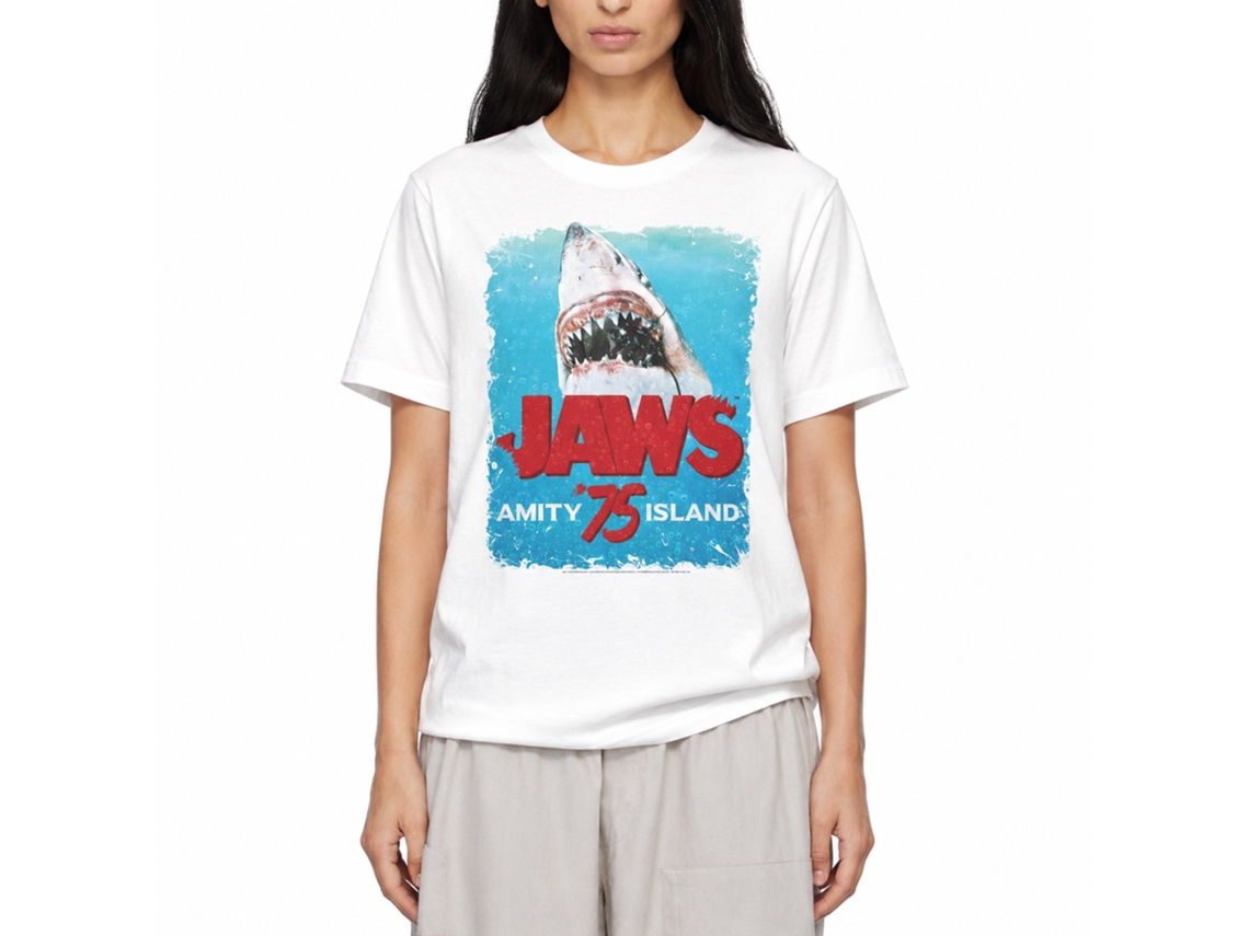Rockinstone Jaws Movie Bite White Adult T-shirt Size:l