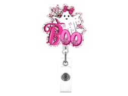 Porta-lápis de cor retrátil em acrílico com formato de fantasma adorável para o Halloween, com cordão retrátil e clipe giratório de 360° – Compatível com C