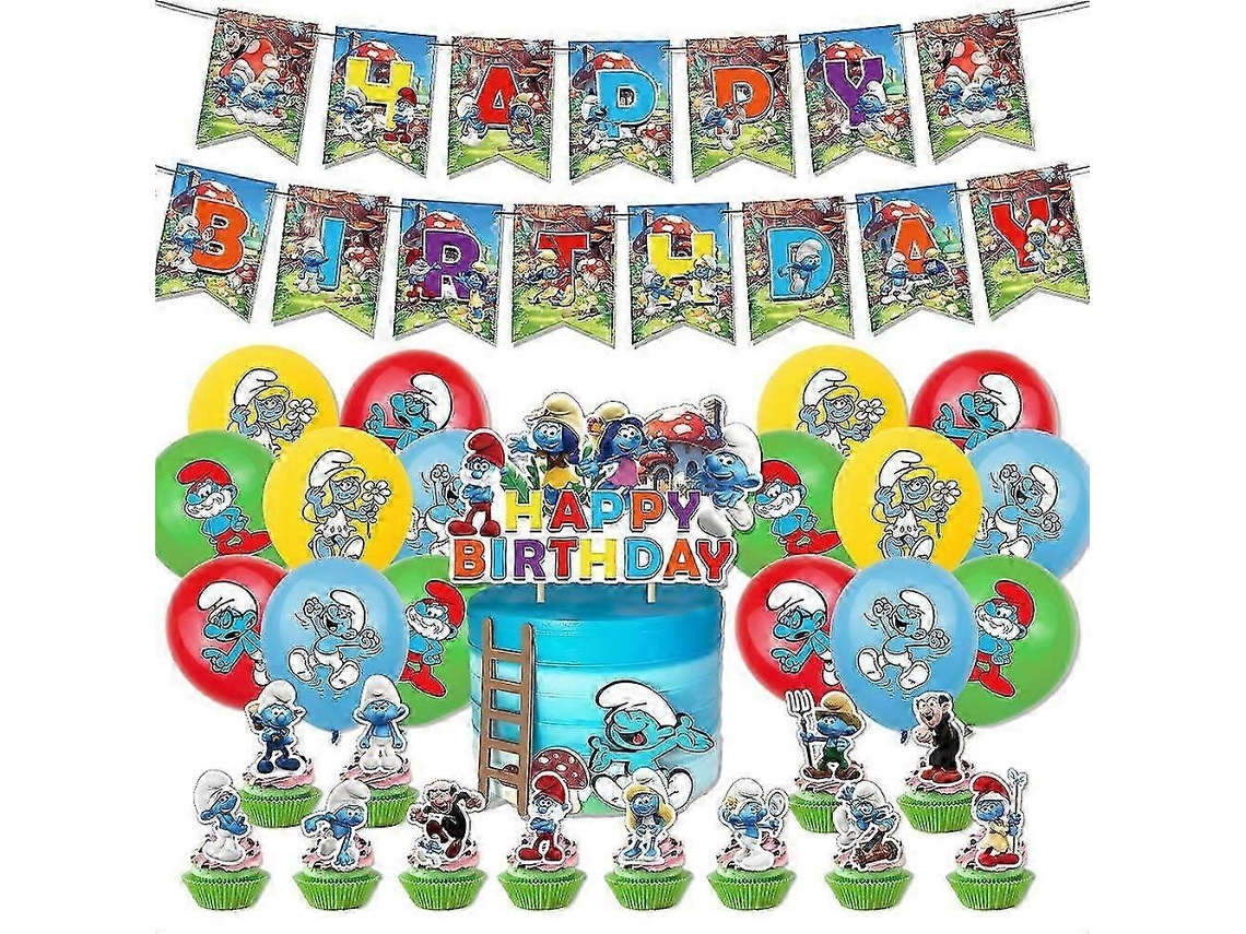 Kit De Balões Para Festa De Aniversário Com Tema Dos Smurfs, Banner, Bolo, Toppers Para Cupcake, Conjunto De Decoração