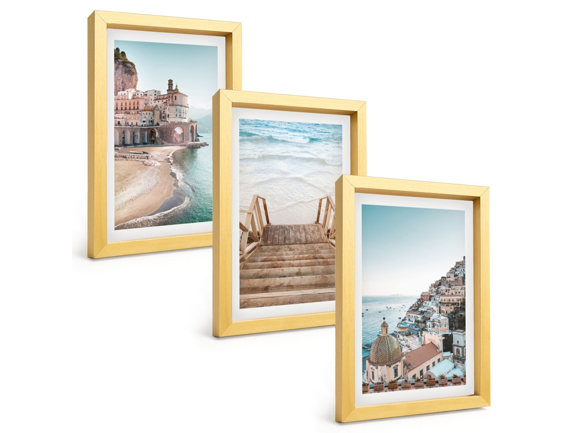 Quadros Decorativos Para Paredevistas De Praia Em Tons Pastel De Verão Moldura Dourada Quadros Para O Escritório Espelharte (3 Peças 20x30 Cm)