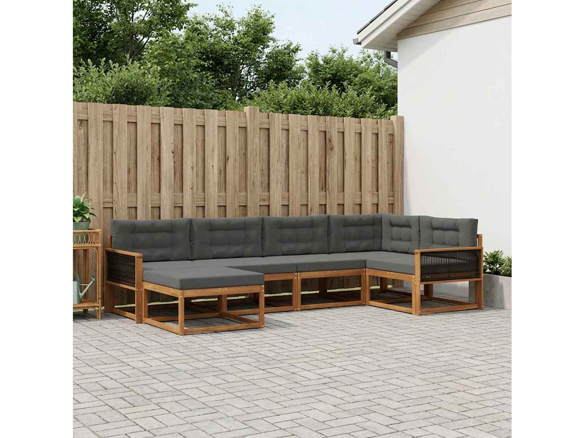 Vidaxl Conjunto De Sofás Para Exterior 6 Pcs Natural E Antracite