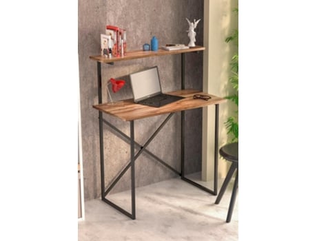 Mesa De Escritório E Estudo Com Prateleira Superior 90x45 Cm Mesa De Computador Em Madeira Branca Ou Natural, Estrutura Em Metal Preto Casa Basics